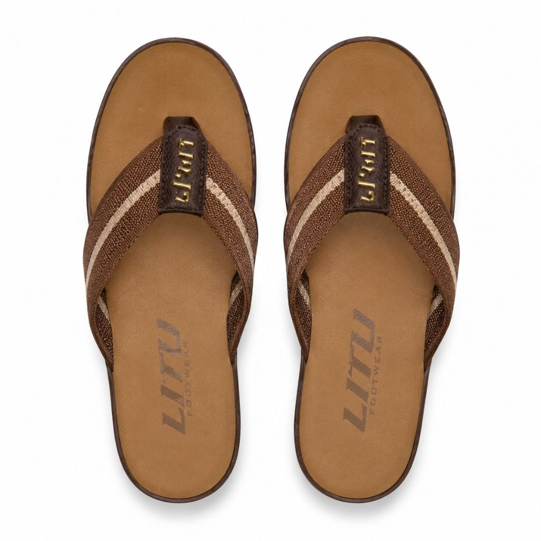 Mens Casual Brown Flip Flop Sandal with woven strap