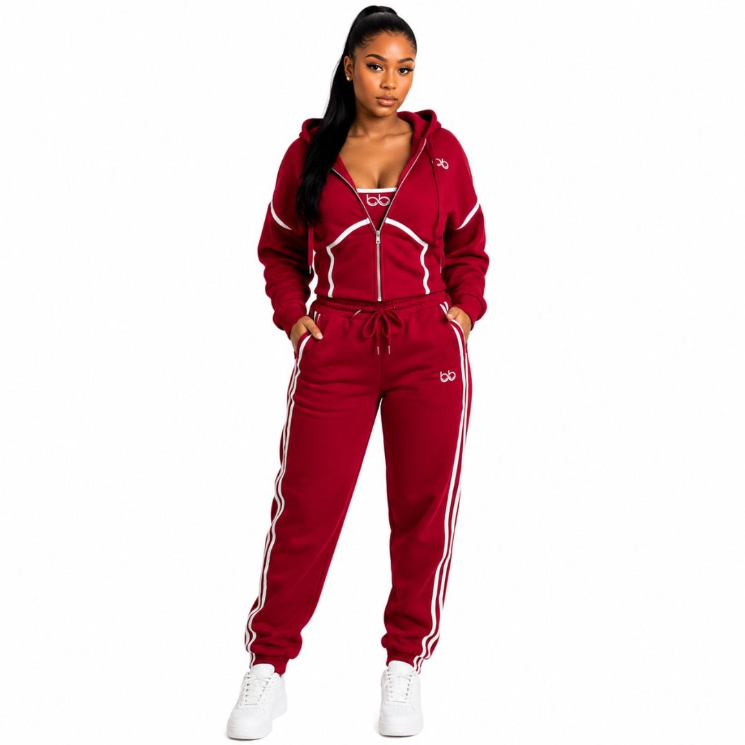 Quality women Red 3 Piece Hooded Tracksuit Set