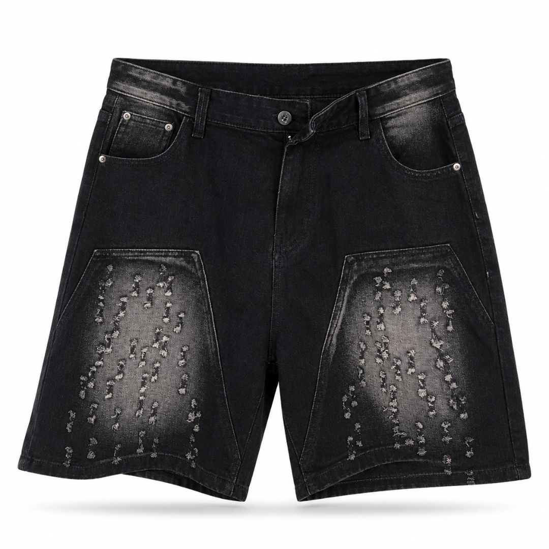 Quality Men Distressed Black Denim Shorts