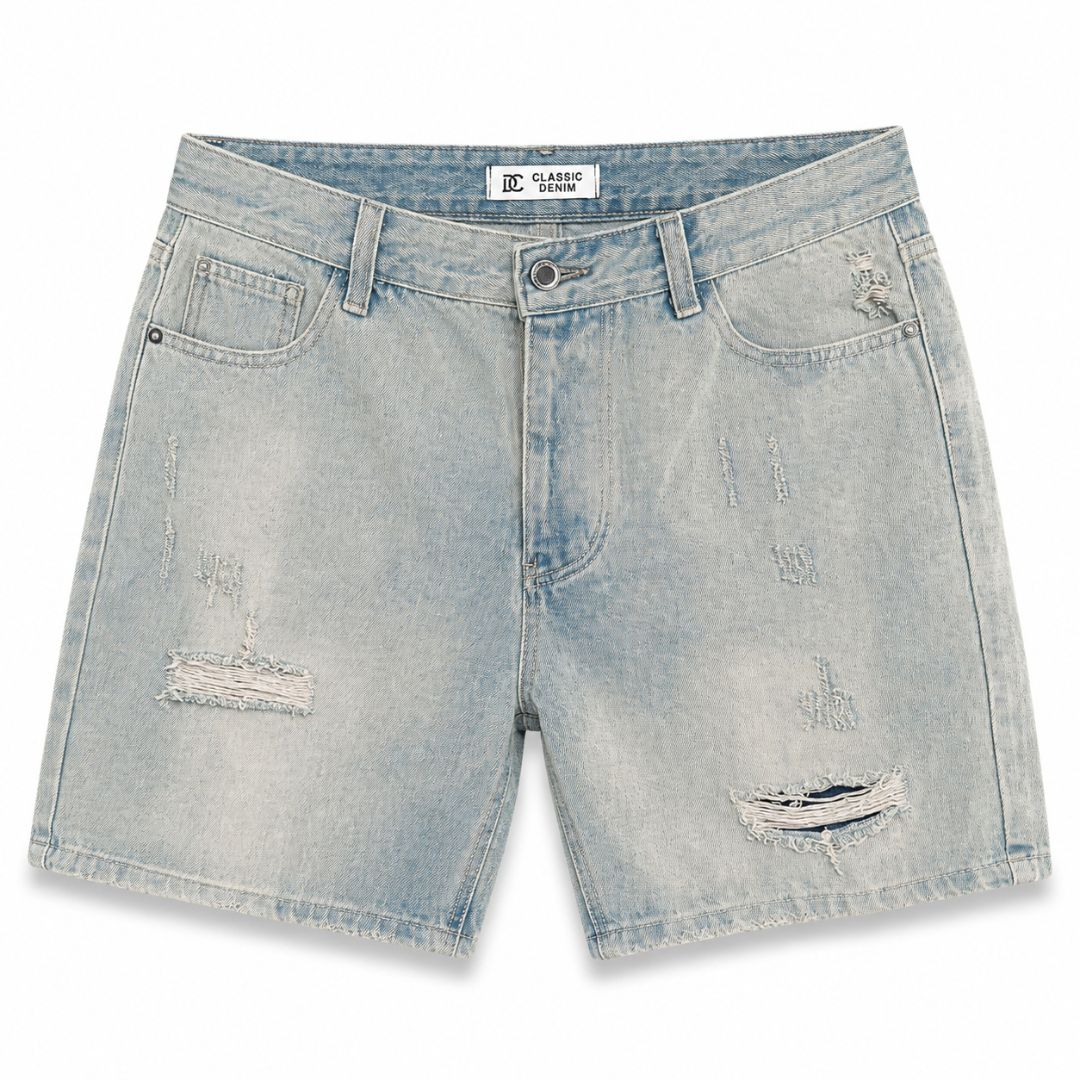 Quality Light Wash Distressed Denim Shorts