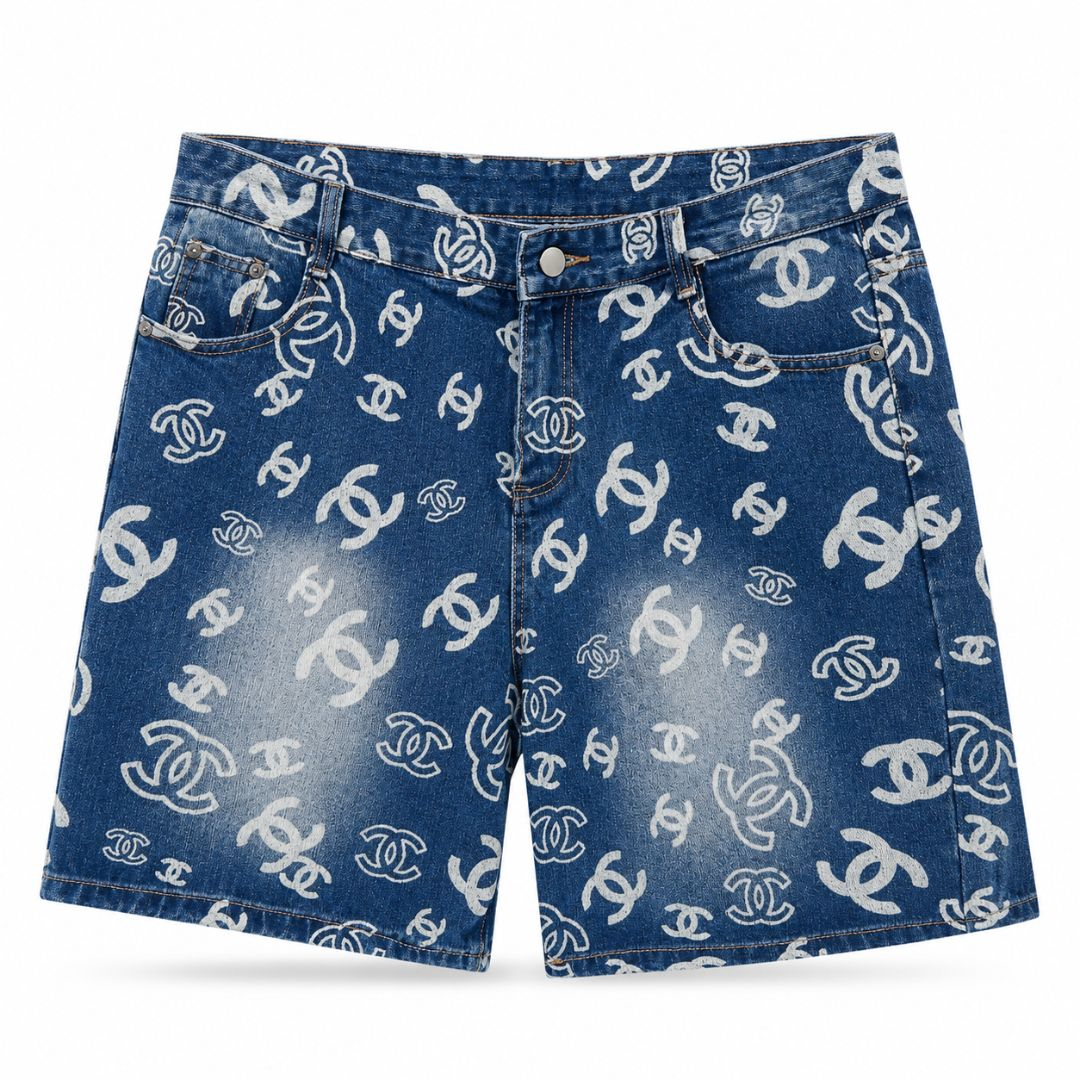 Quality Men Blue Printed Denim Shorts