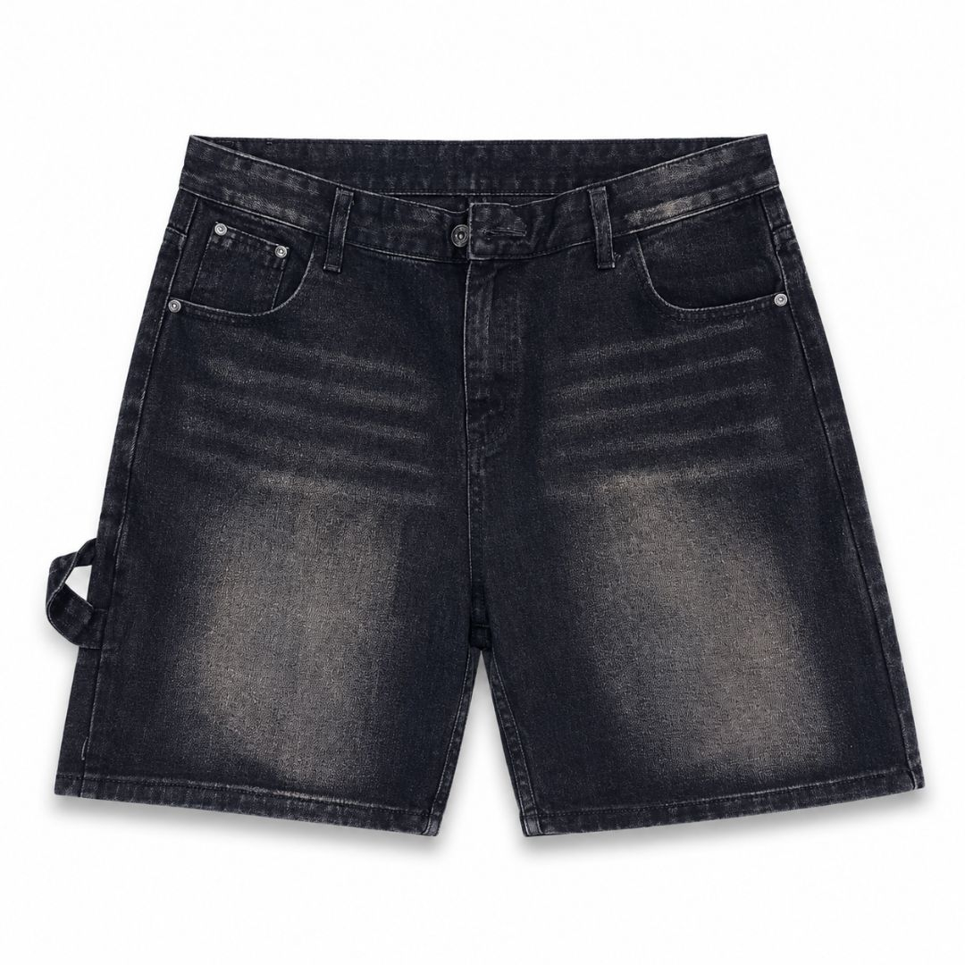 Quality Men Vintage Washed Black Denim Shorts