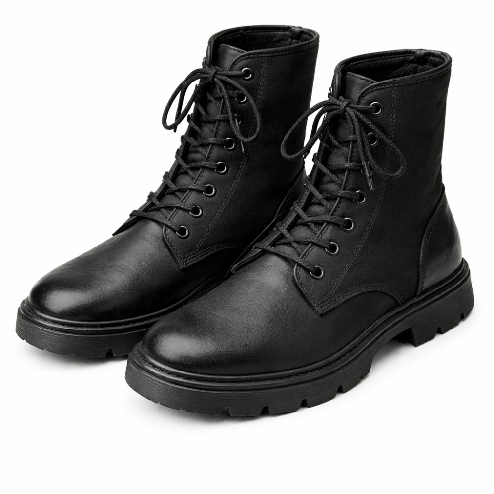 Mens Black Lace Up Tactical Work Boots