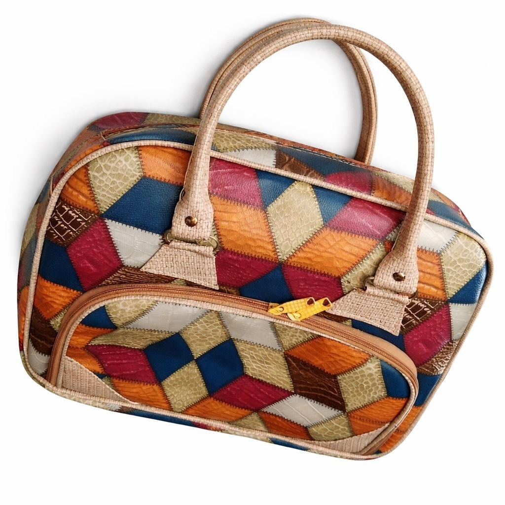 Multicolor Geometric Pattern Zip Handbag with Handles