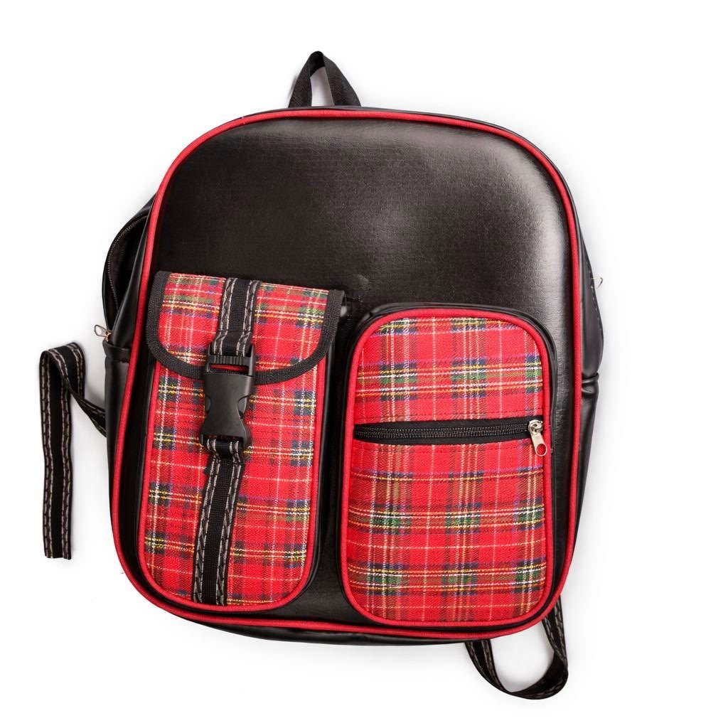 Premium  Red Plaid Multi Pocket Backpack
