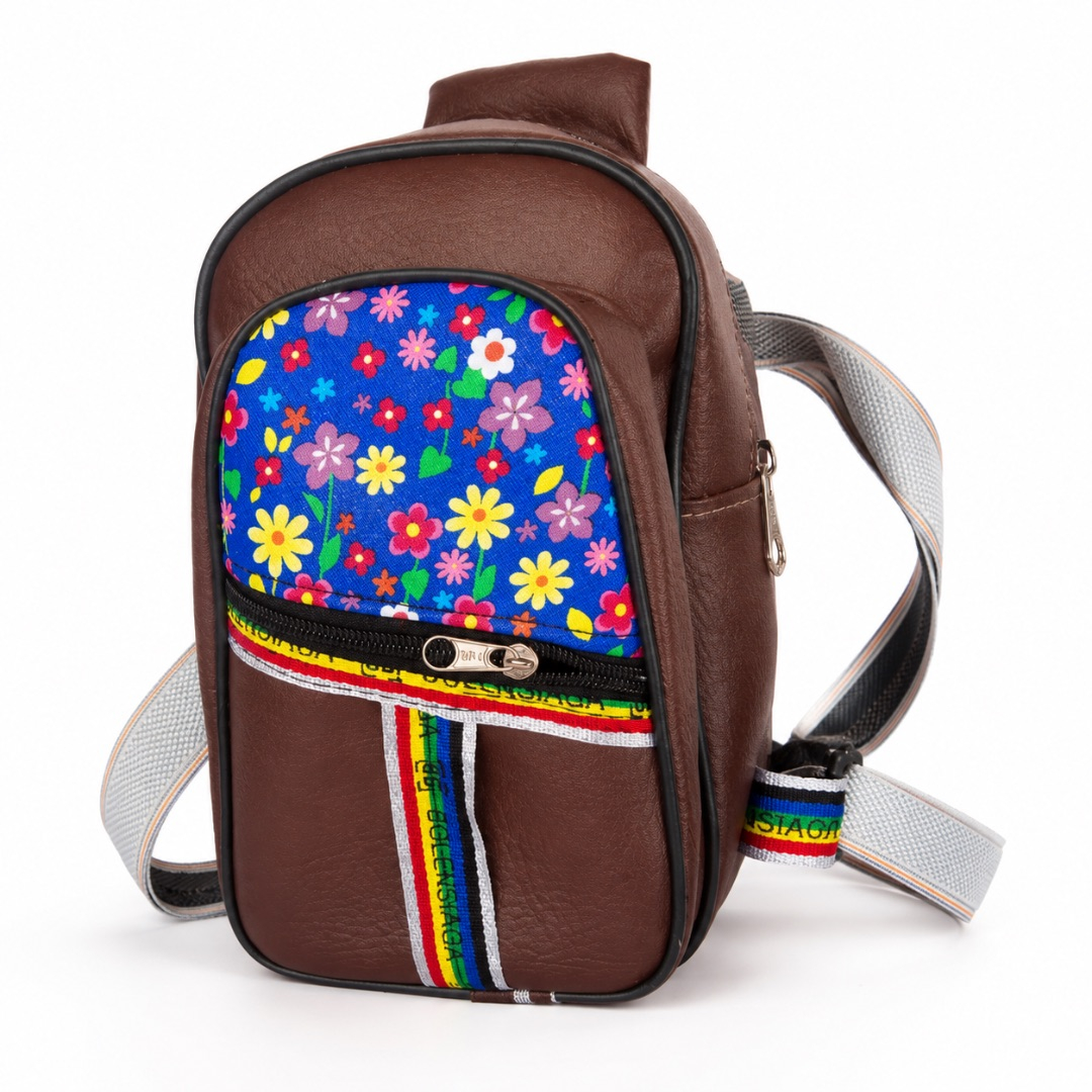 Compact Multi Pocket Sling Bag with Floral Panel