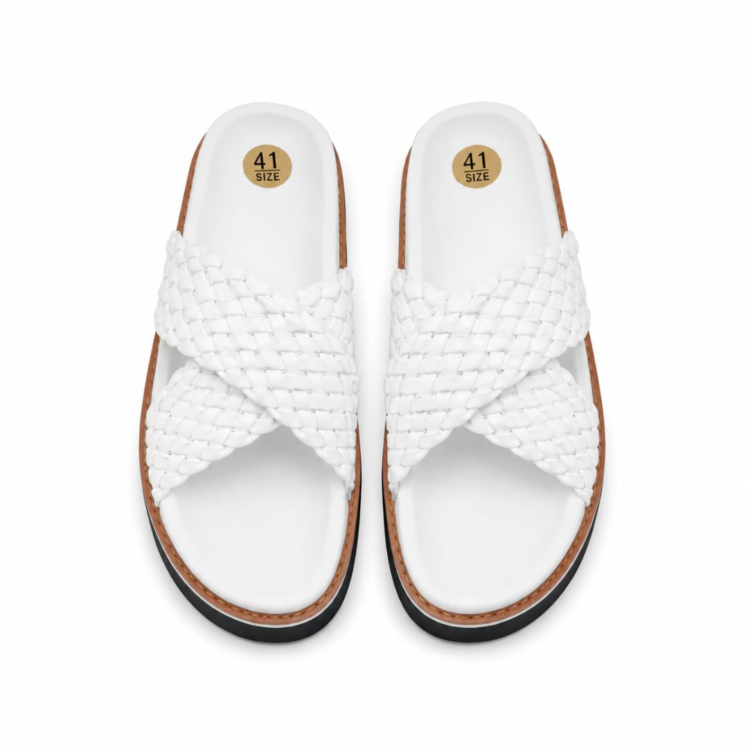 Mens White Woven Slide Sandals