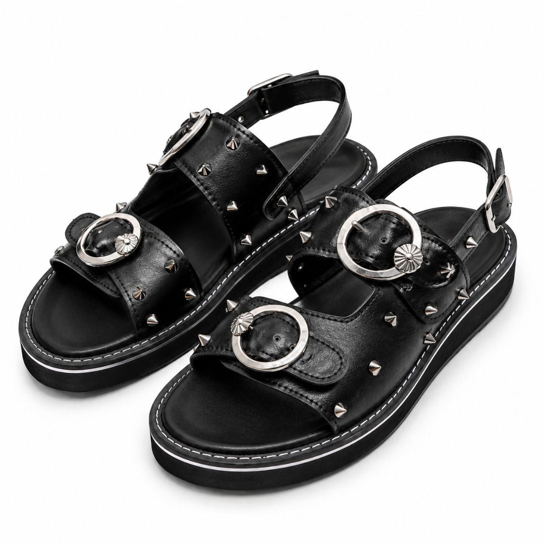 Mens Double Strap Studded Slide Sandals