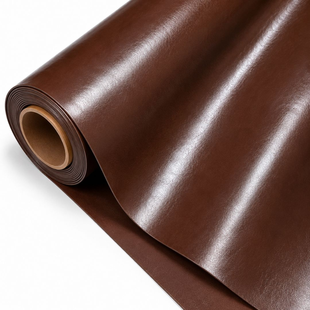 Glossy Chestnut Brown Synthetic Leather Material