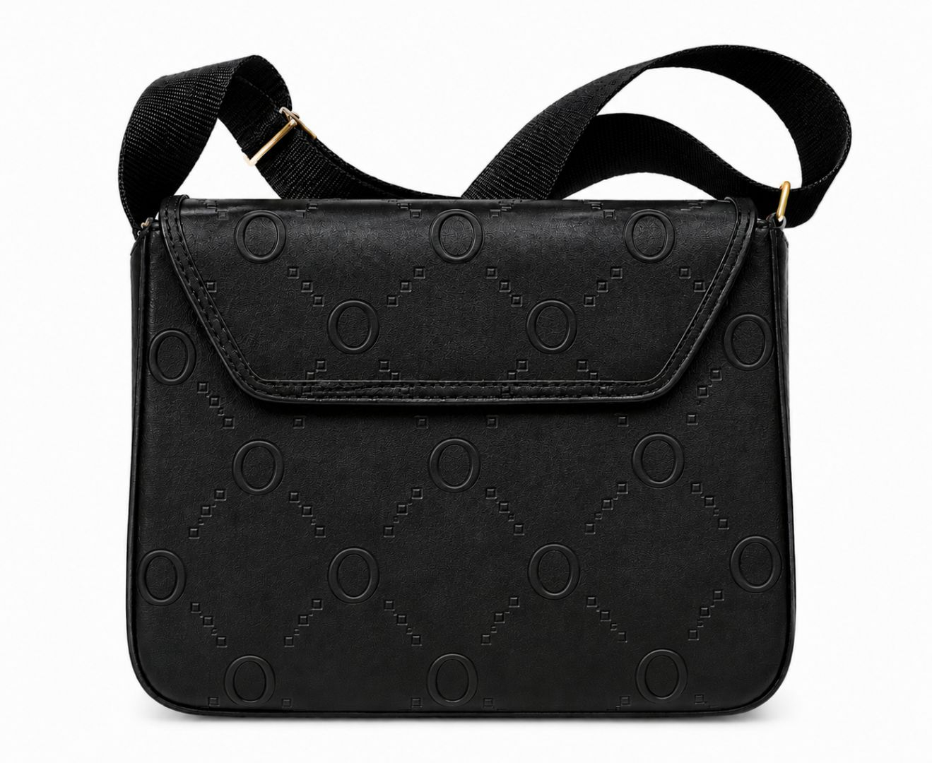 Black Embossed Vegan Leather Square Crossbody Bag