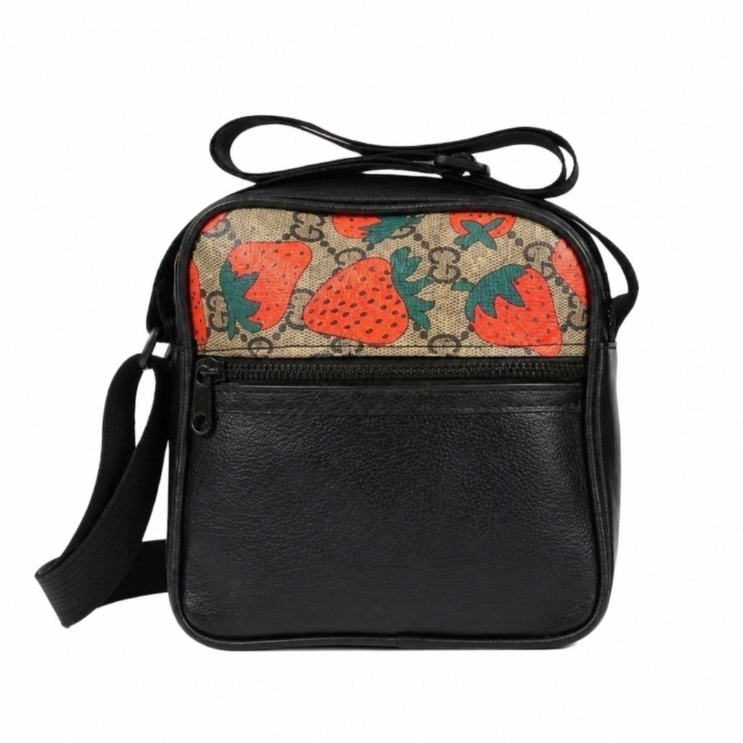 Strawberry Print Two Tone Crossbody Bag