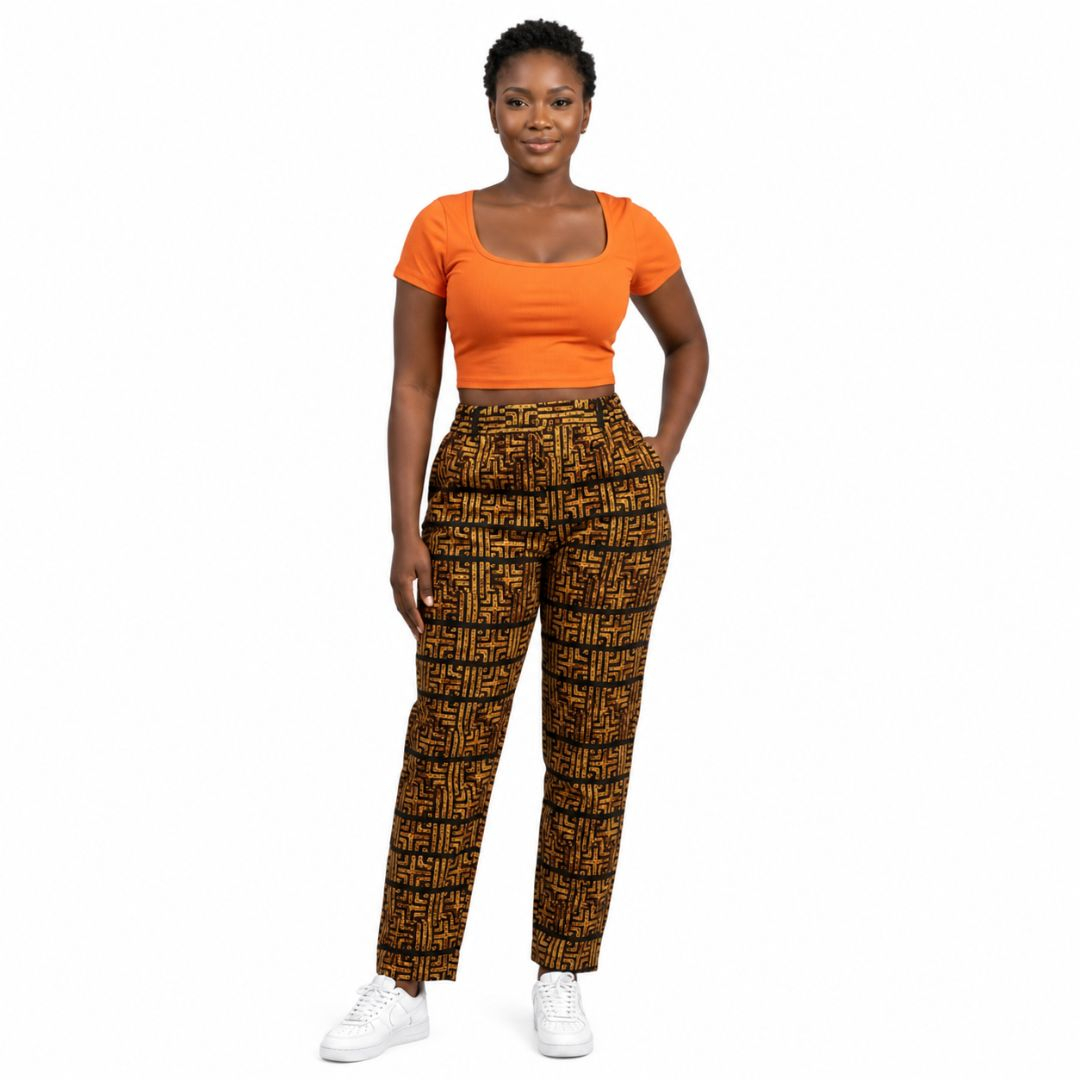 Scoop Neck Top and Geometric Print Trousers Set