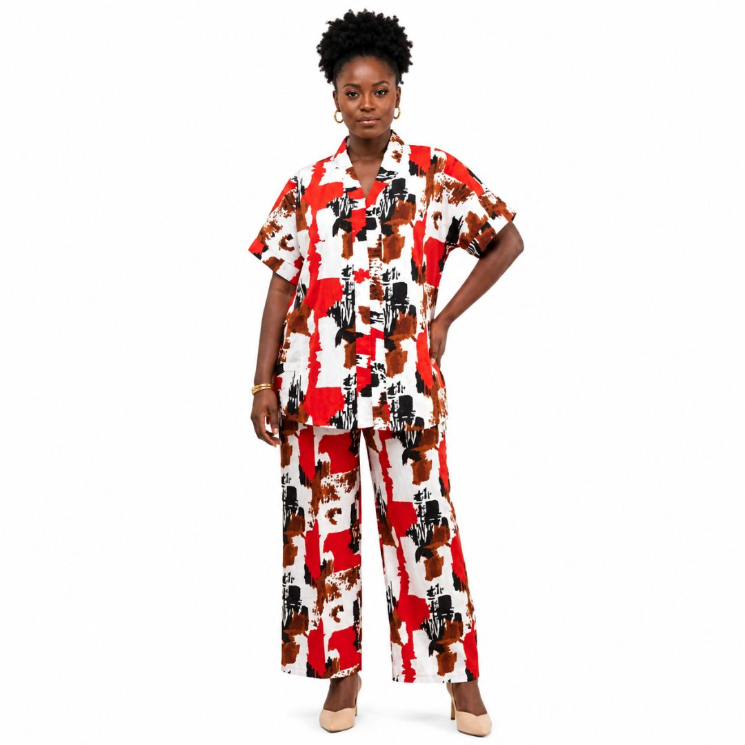 Abstract Red and Black Patterned Two Piece Set