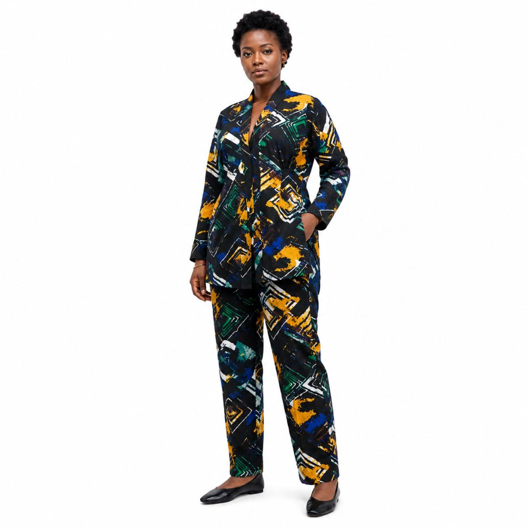 Multicolor Abstract Geometric Two Piece Loungewear Set