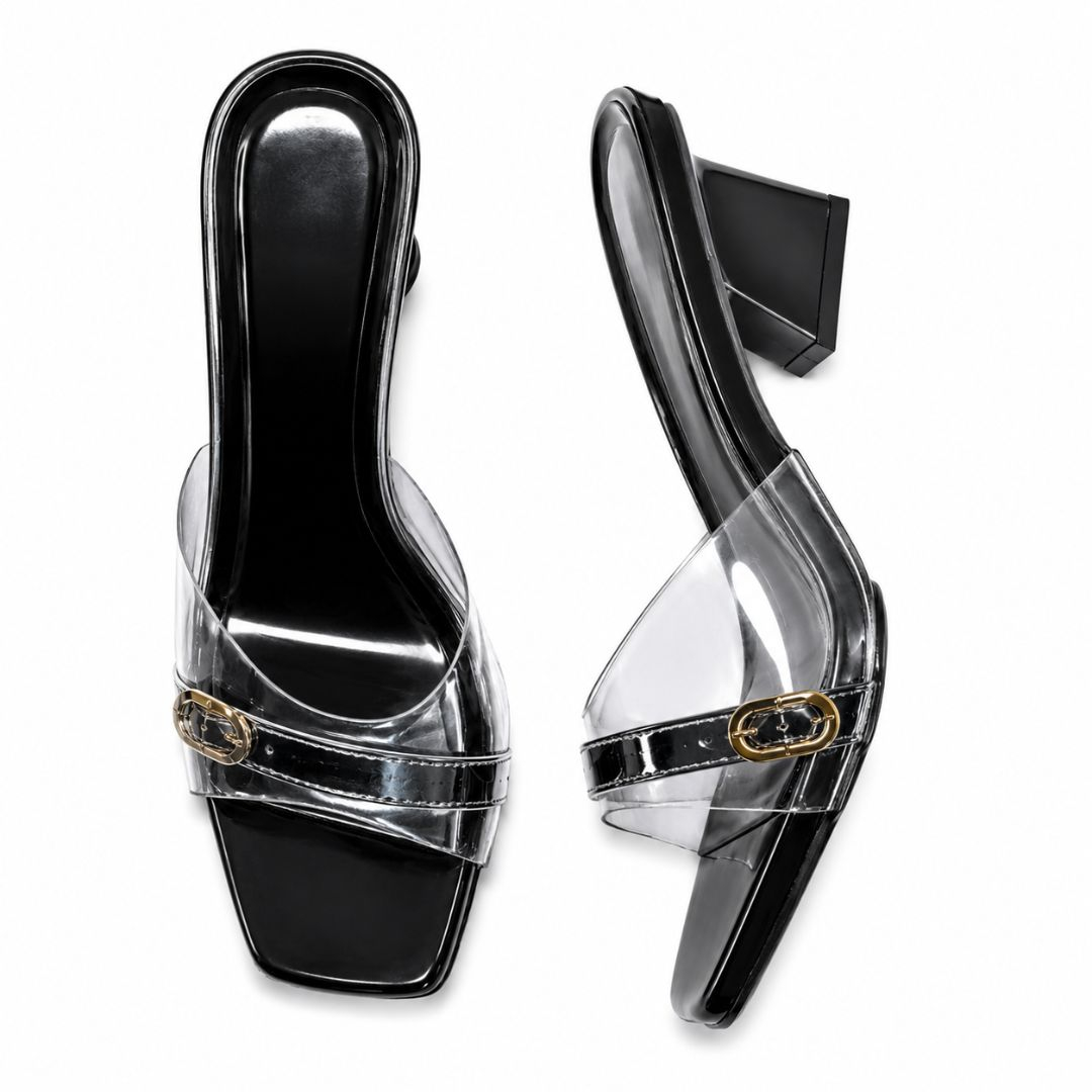 Metallic Silver Clear Strap Slide Sandals