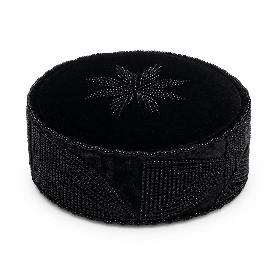 Black Velvet Beaded Starburst Cap