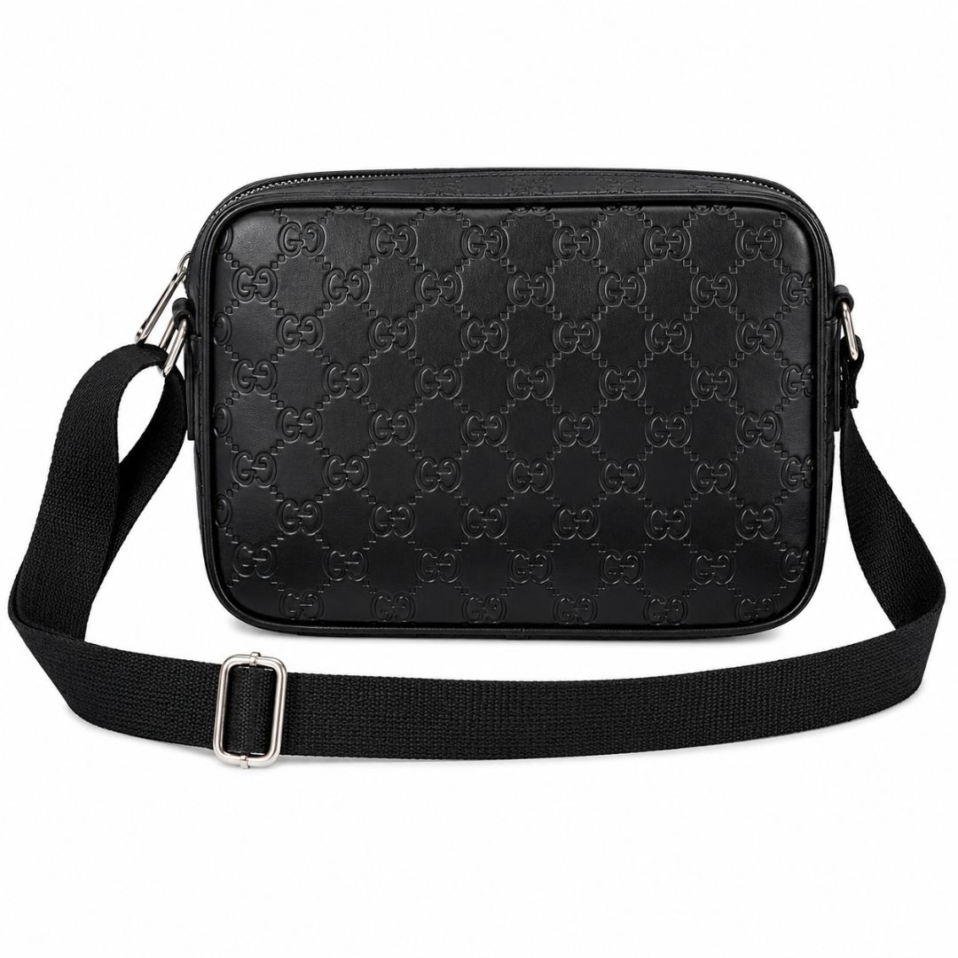 Black Monogram Embossed Crossbody Messenger Bag