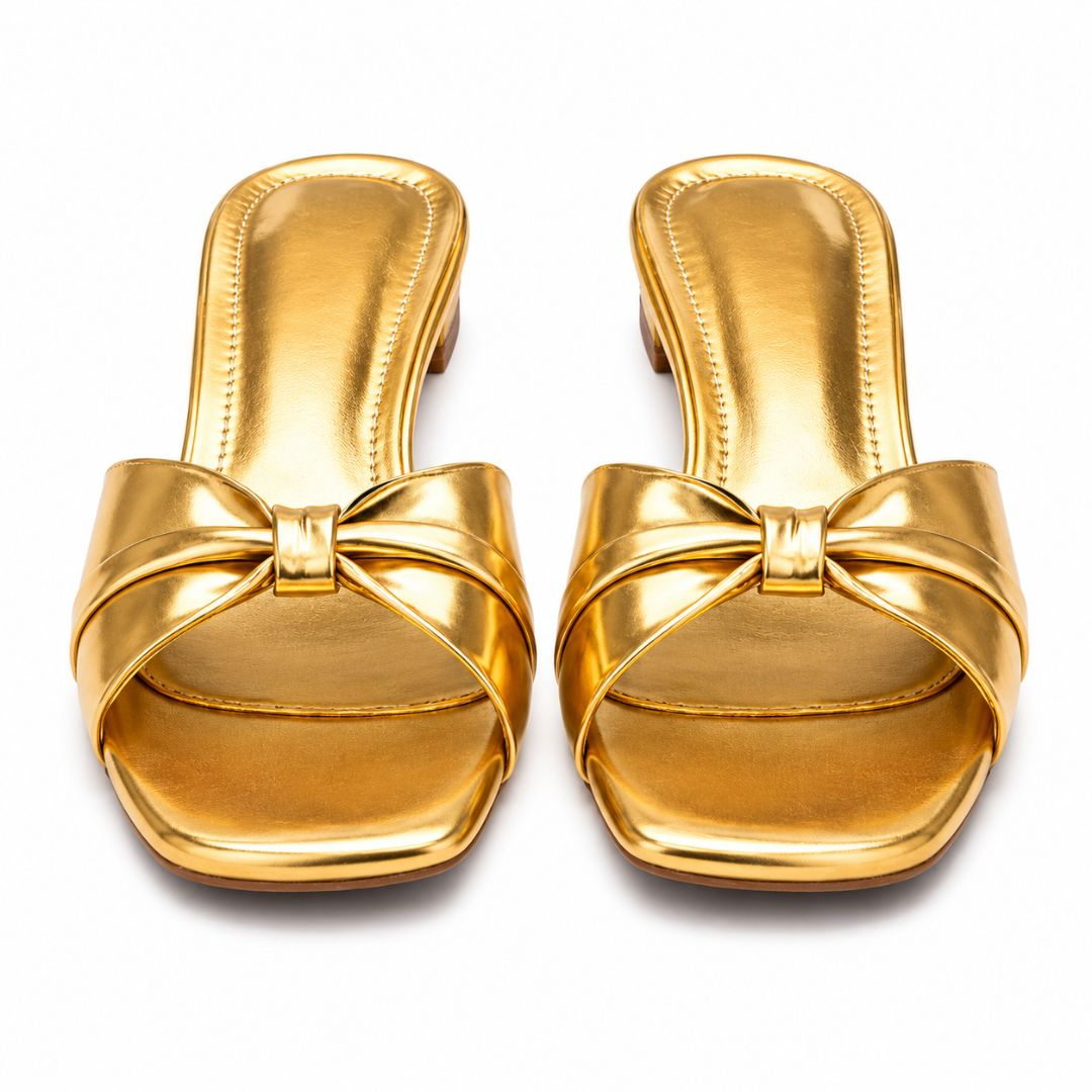 Metallic Gold Open Toe Slide Sandals for Women
