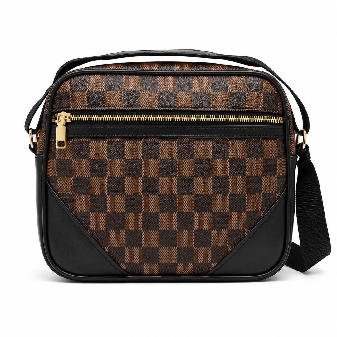 Compact Checkered Crossbody Bag with Adjustable Strap