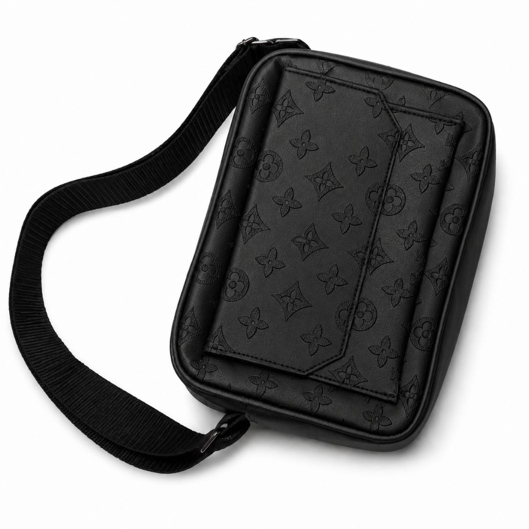 Black monogram Crossbody Sling Bag with Adjustable Strap