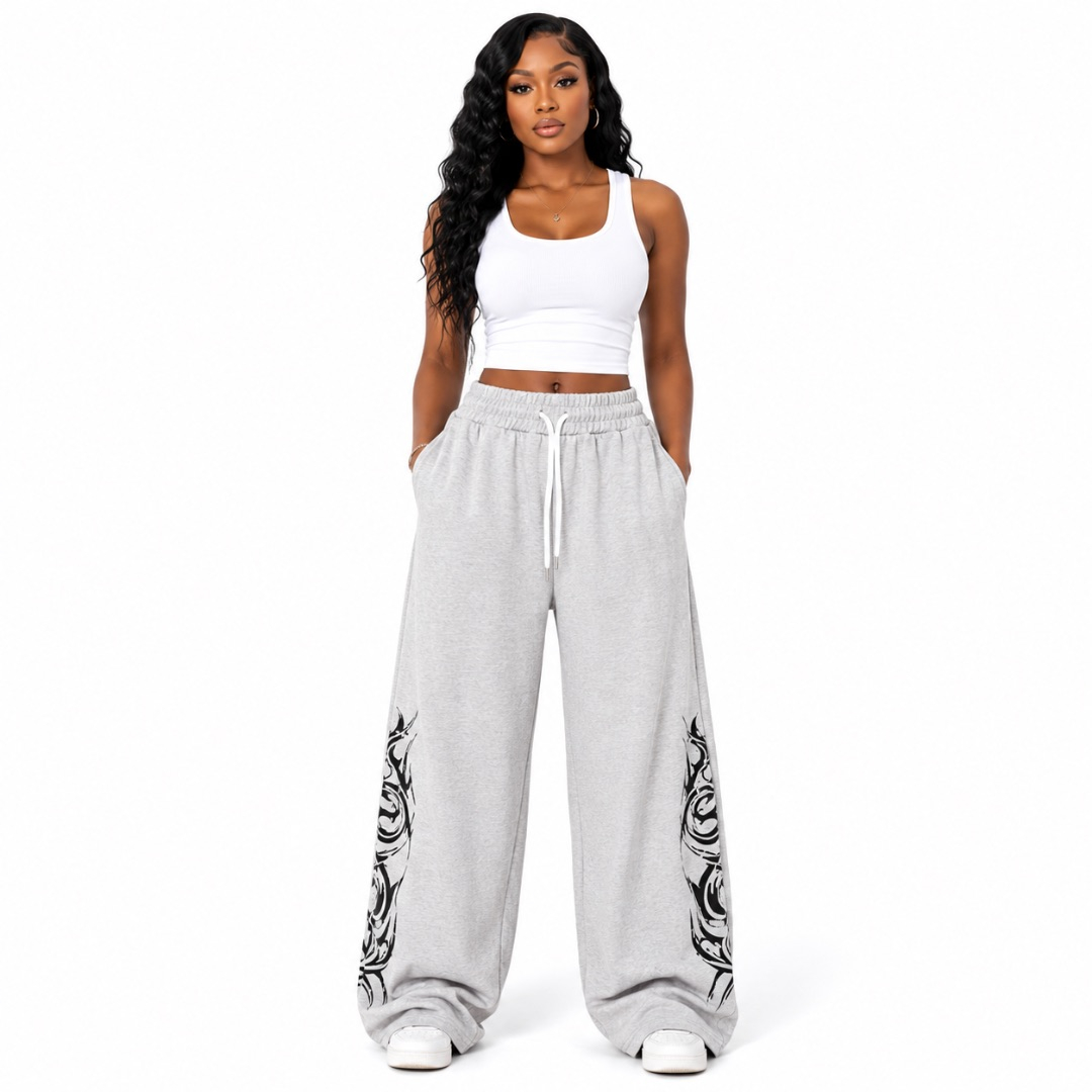 Light Gray Sweatpants with Tribal Graphic Prints