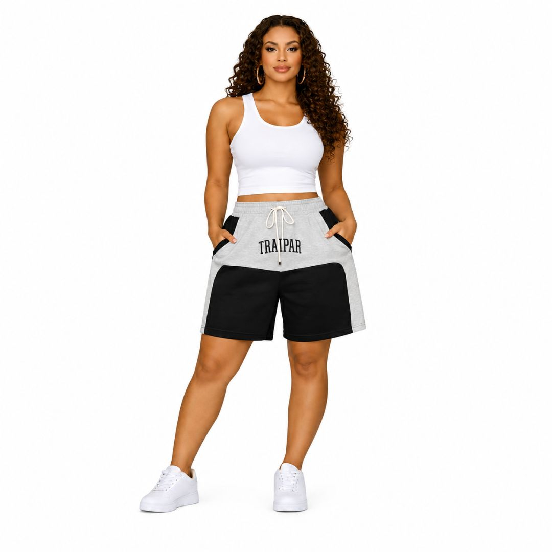 Grey & Black Colorblock Crafter Lounge Shorts with Drawstring Waist