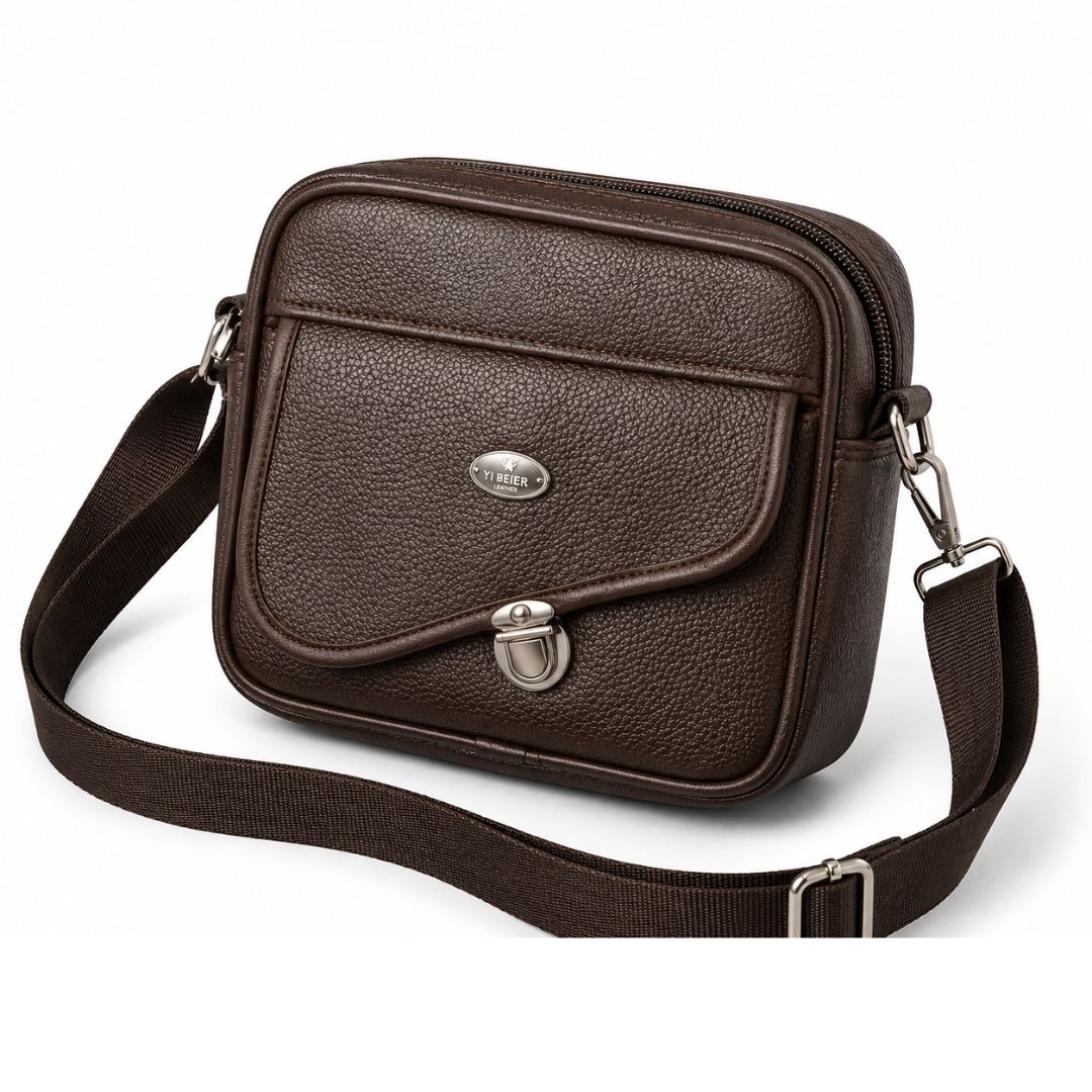 Classic Brown Textured Leather Crossbody Bag