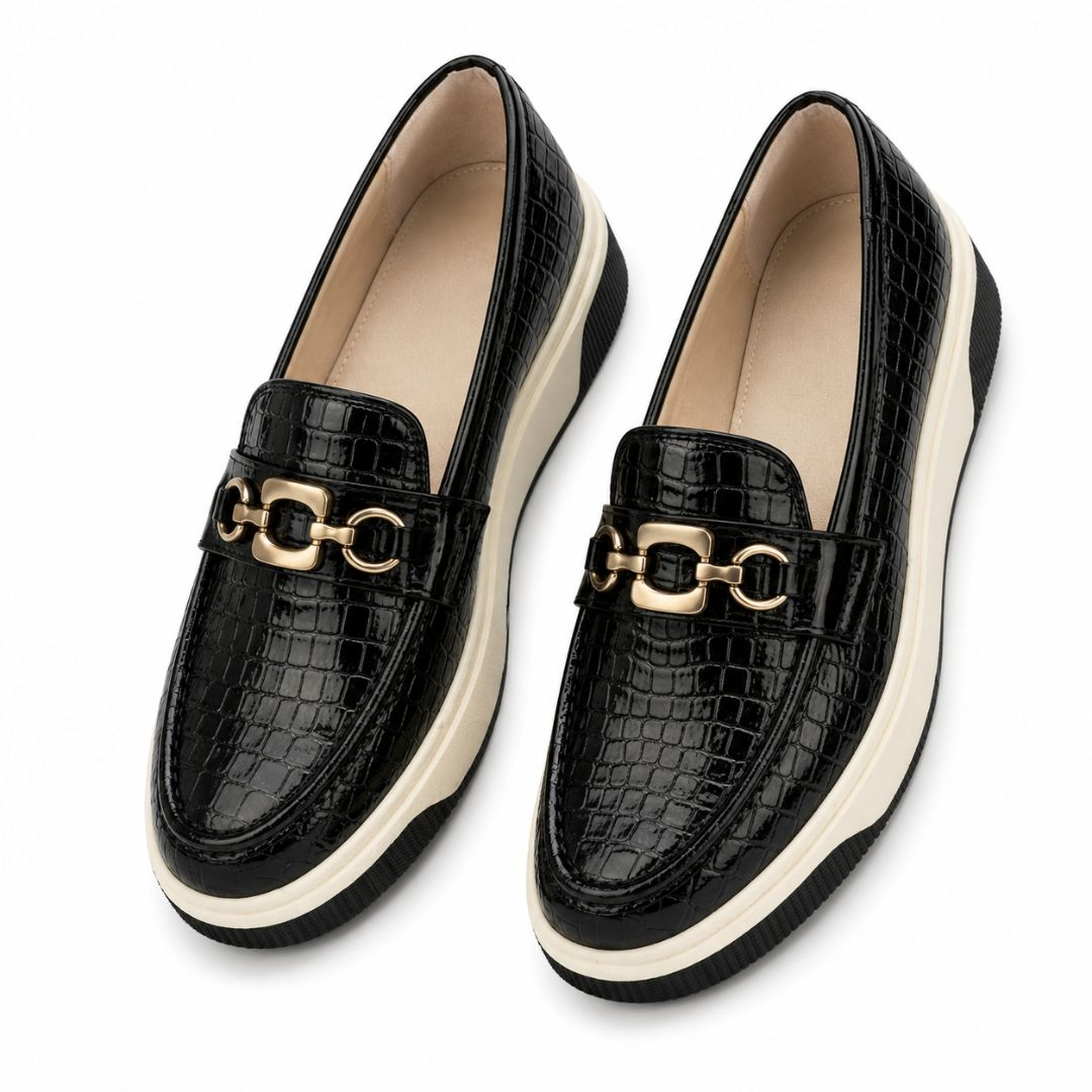 Black Croc Embossed Platform Loafers