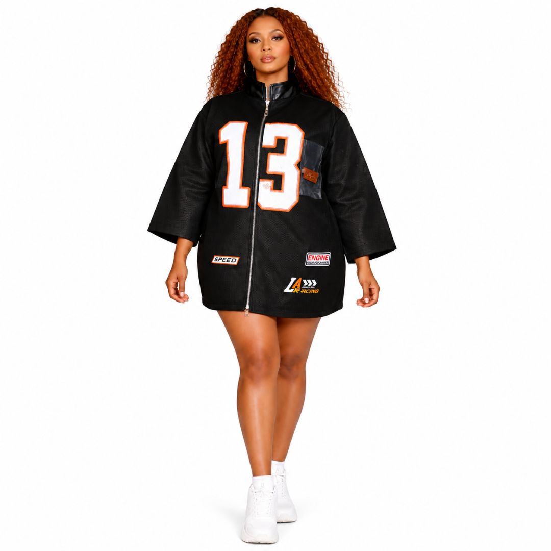 Black Sport Zip Up Jersey Top With Number Print