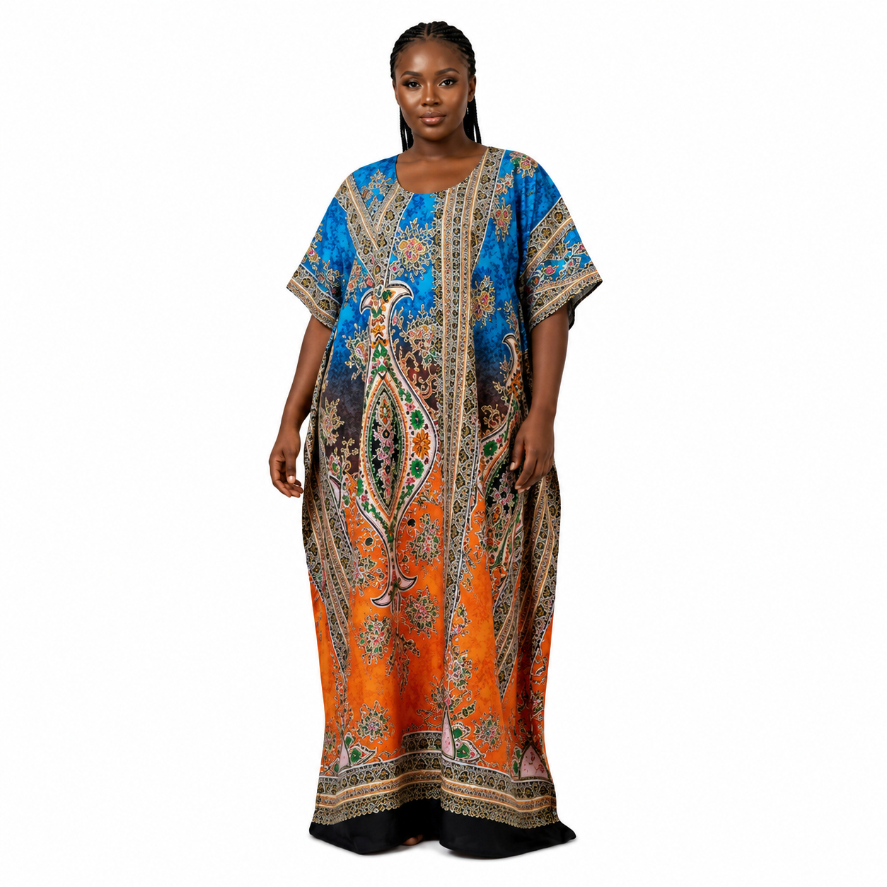 Multicolor Ornate Print Kaftan Maxi Dress