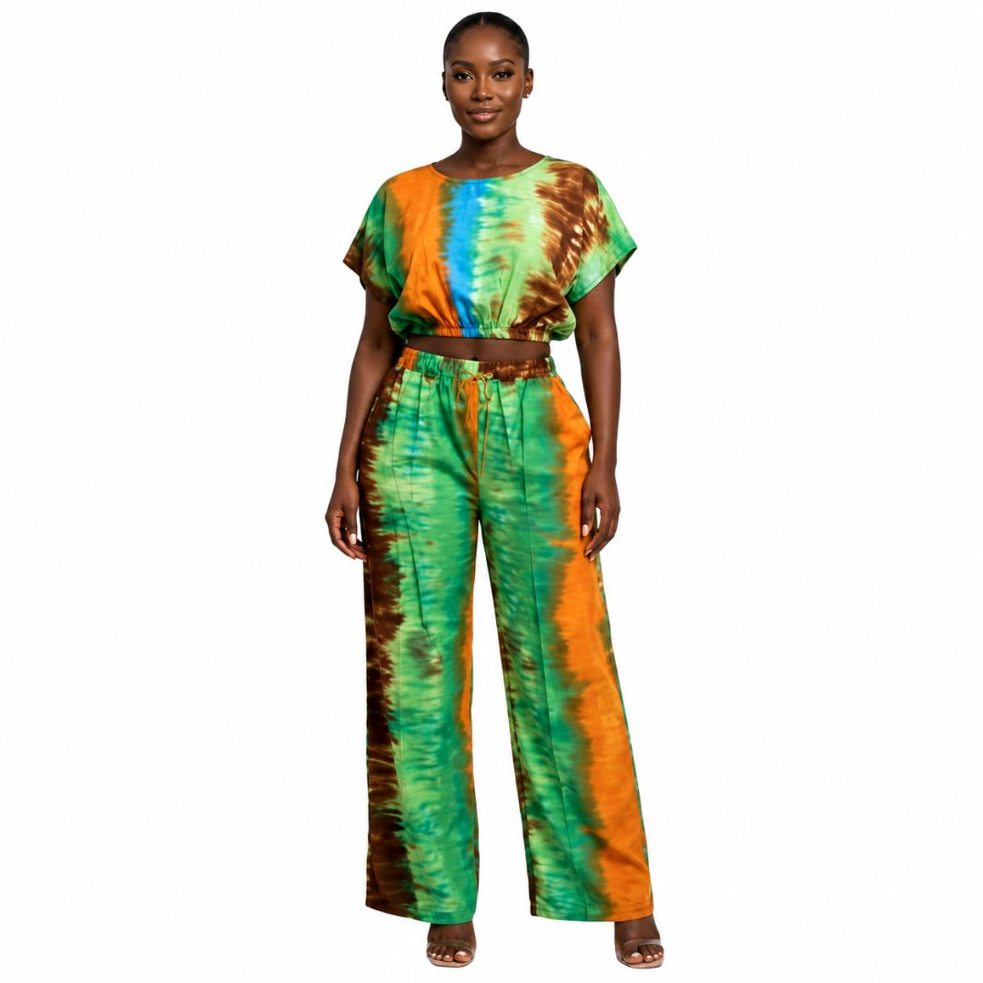 Tie Dye Crop Top and Trousers Set