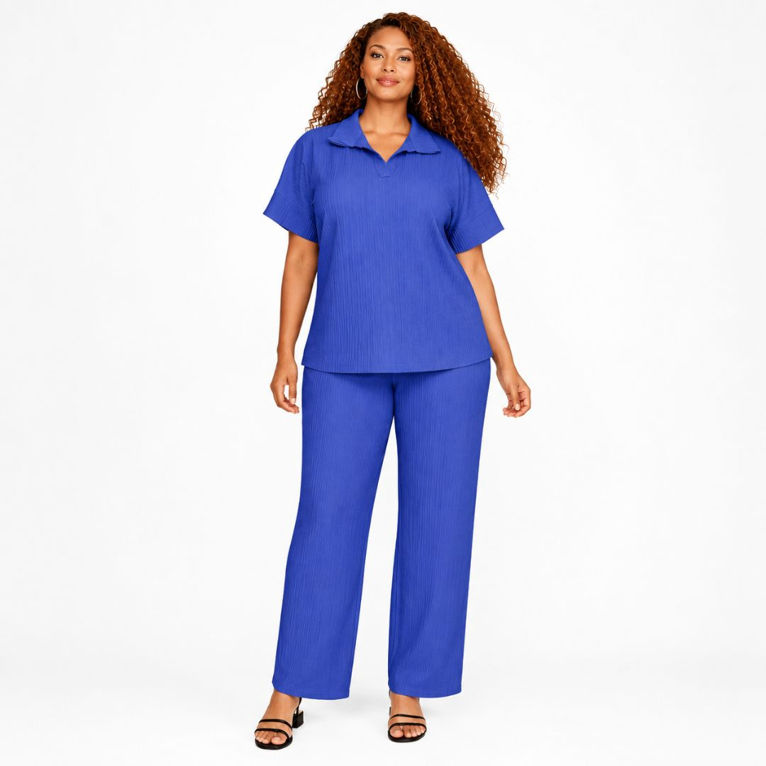 Blue Pleated Two Piece Set