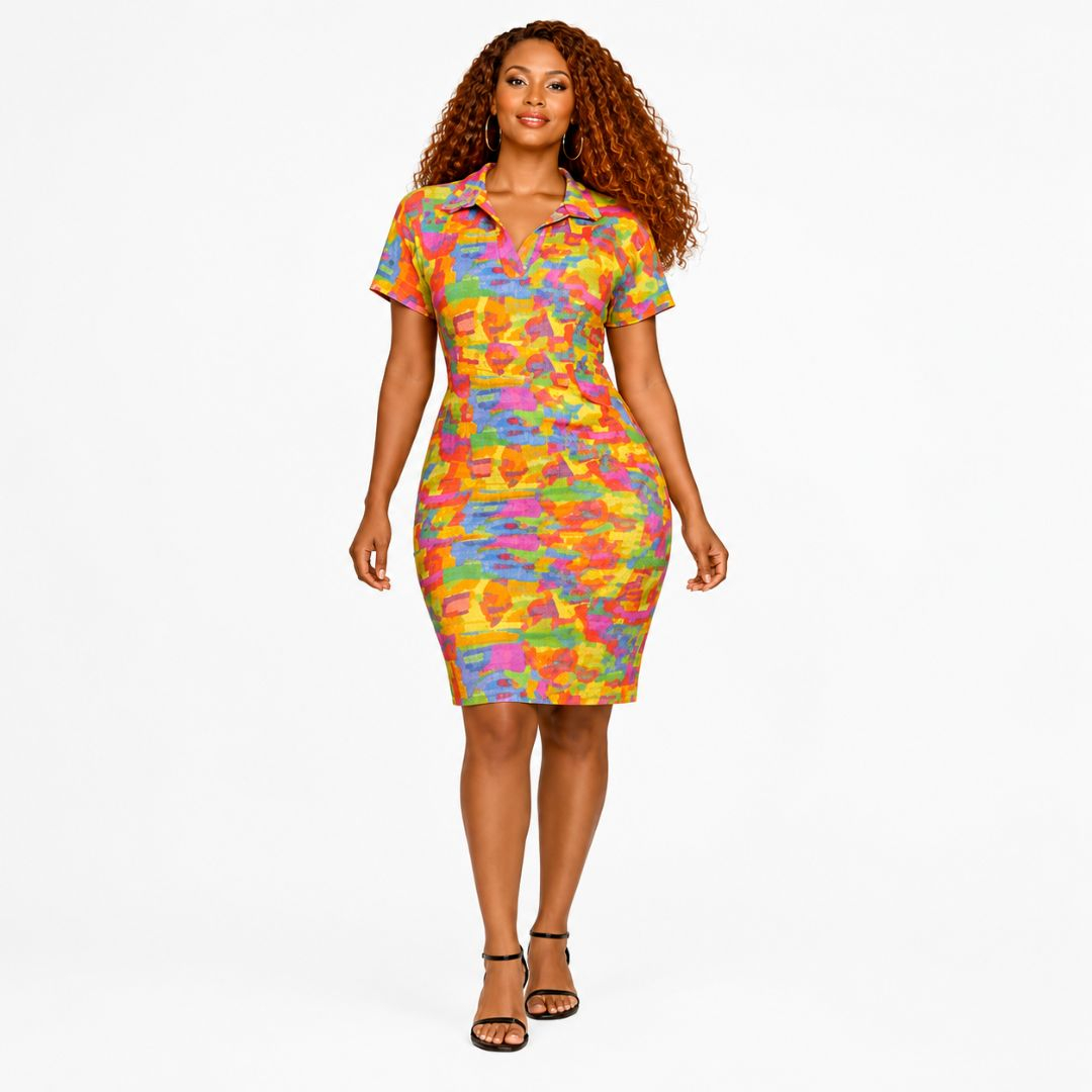 Multicolor Pleated Bodycon Ladies Dress