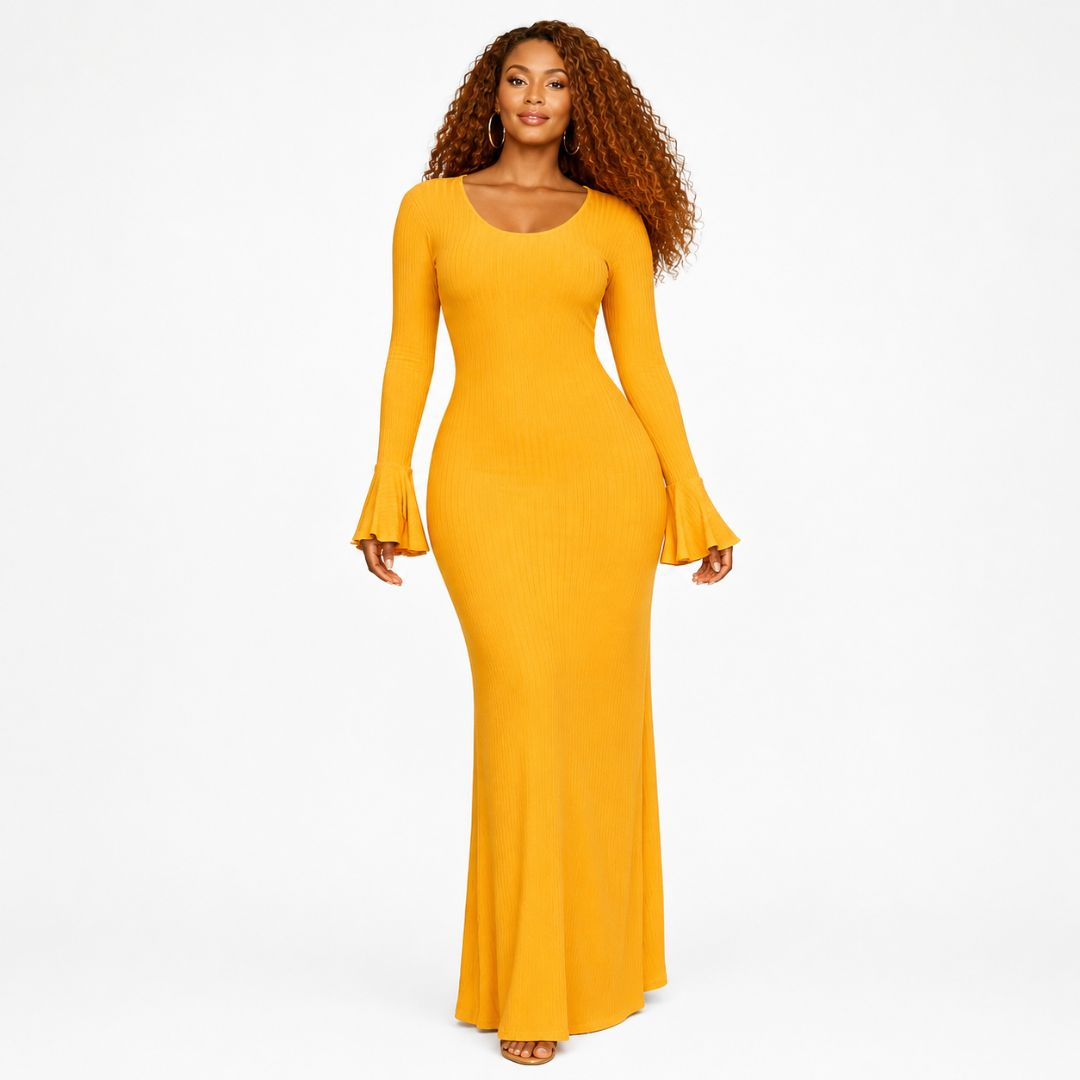 Vibrant Yellow Textured Dress with Elegant Details