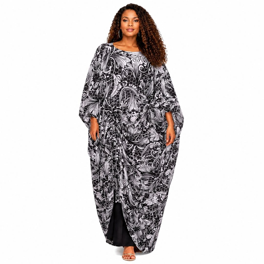 Black and White Abstract Kaftan Dress