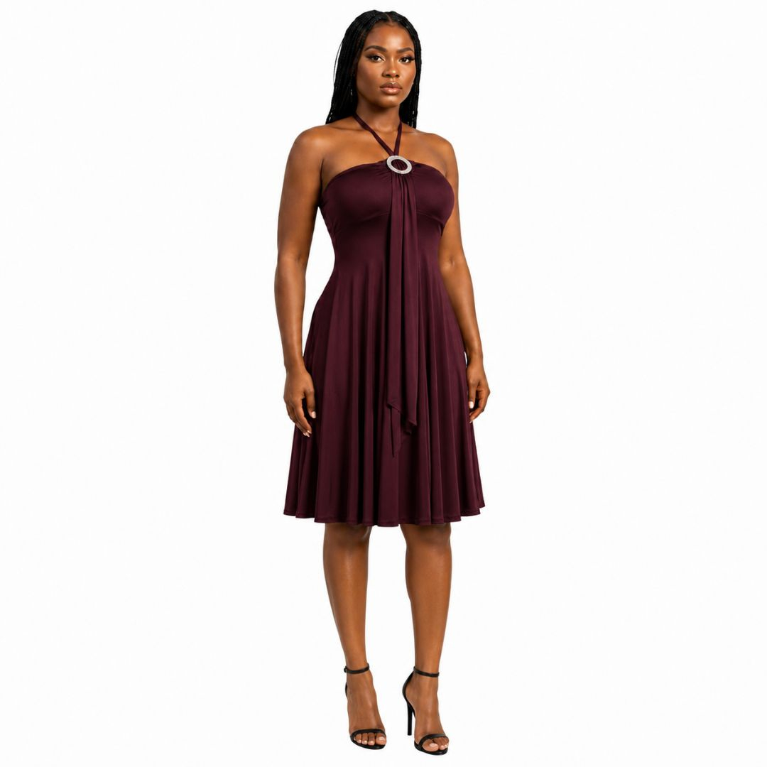 Embellished Halter Neck A Line Maxi Dress