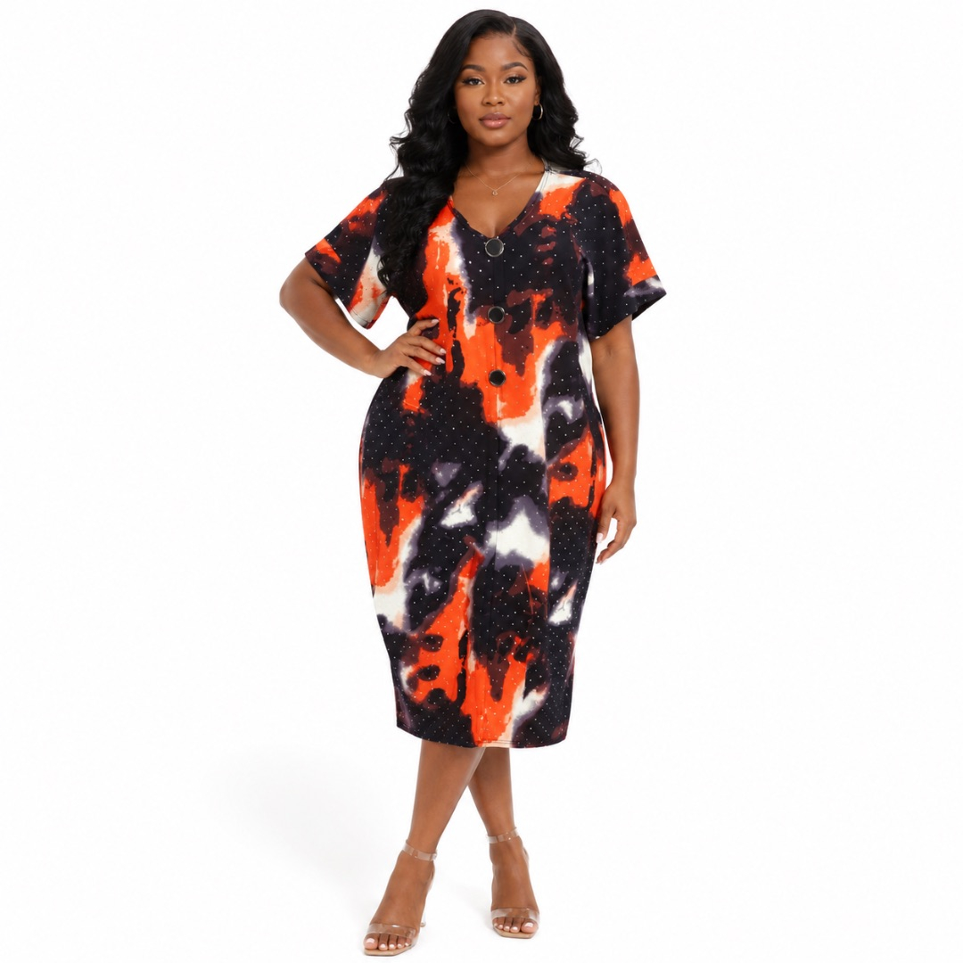 Womens Printed Dress with Button Details