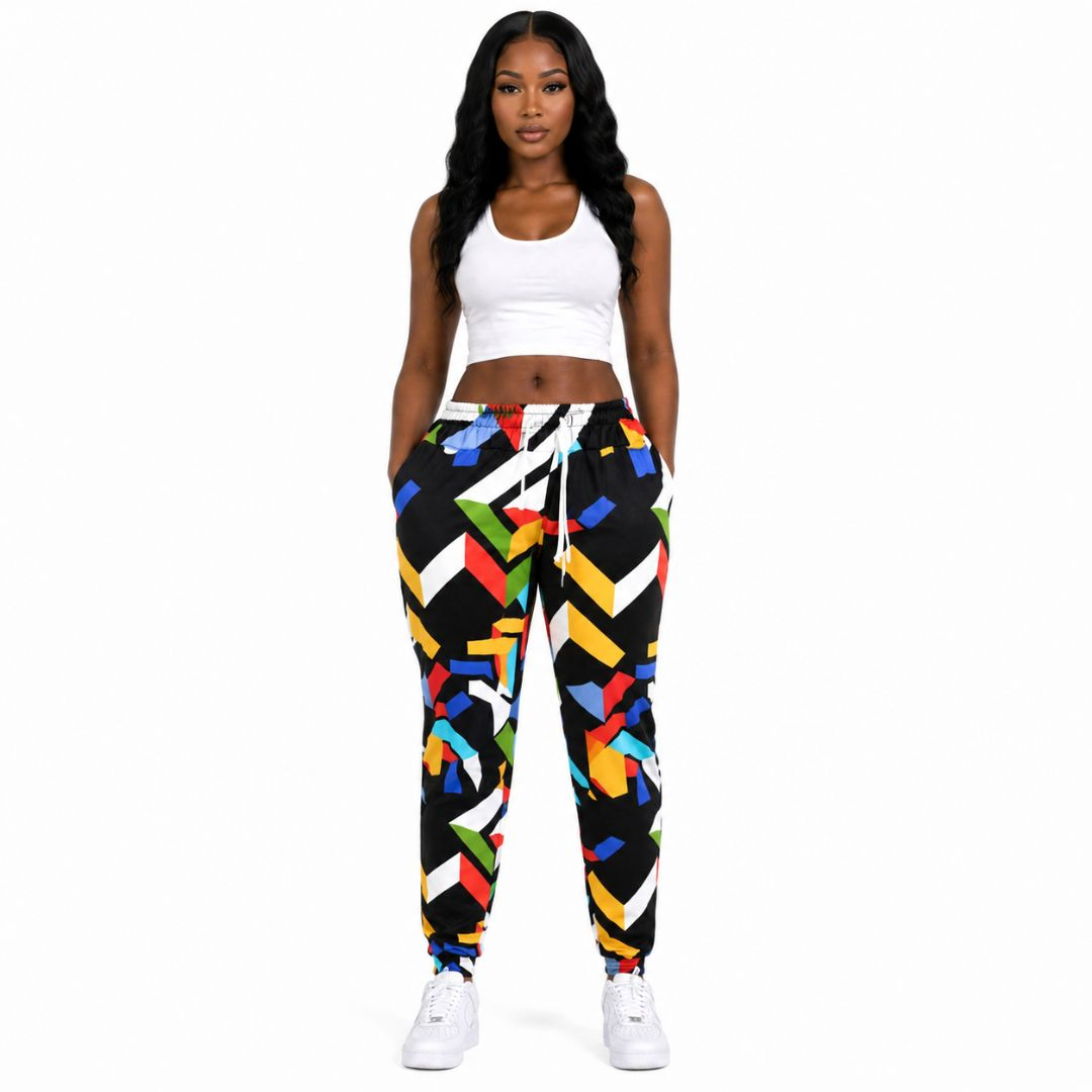 Unisex Multicolor Abstract Print Jogger Pants  with  Drawstring Waist