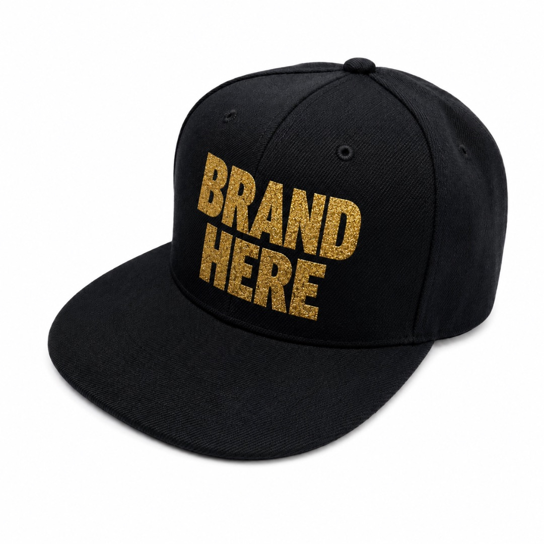 Black Cap with Gold Glitter Text