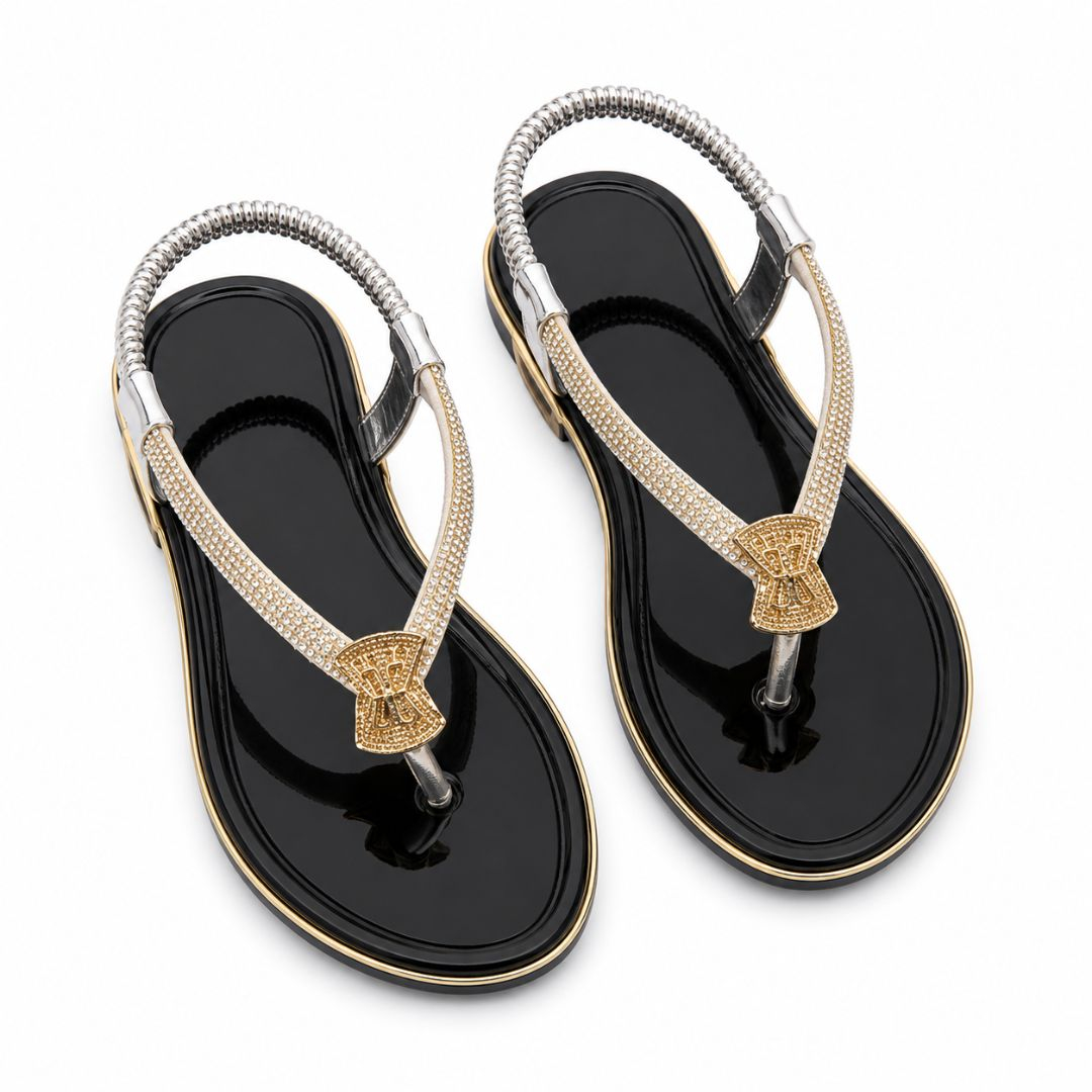 Womens Silver Embellished T Strap Slingback Sandals