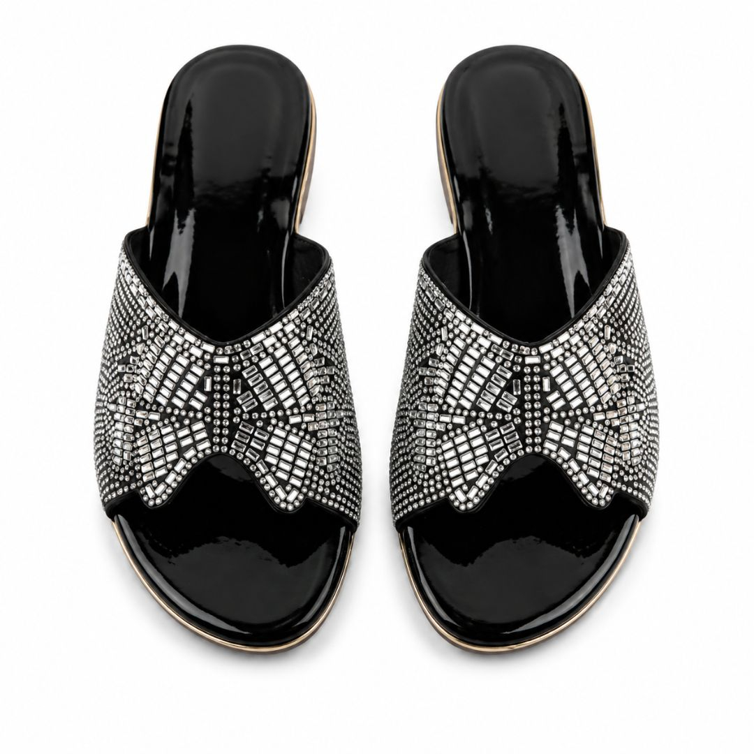 Embellished Crystal Slip On Flat Sandals