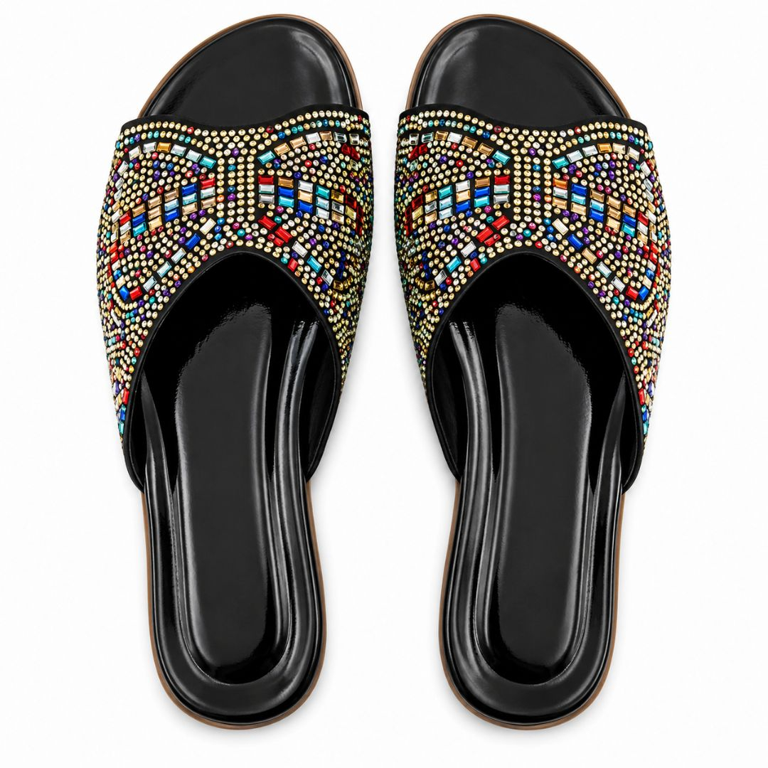 Multicolor Rhinestone Mosaic Slide Sandals