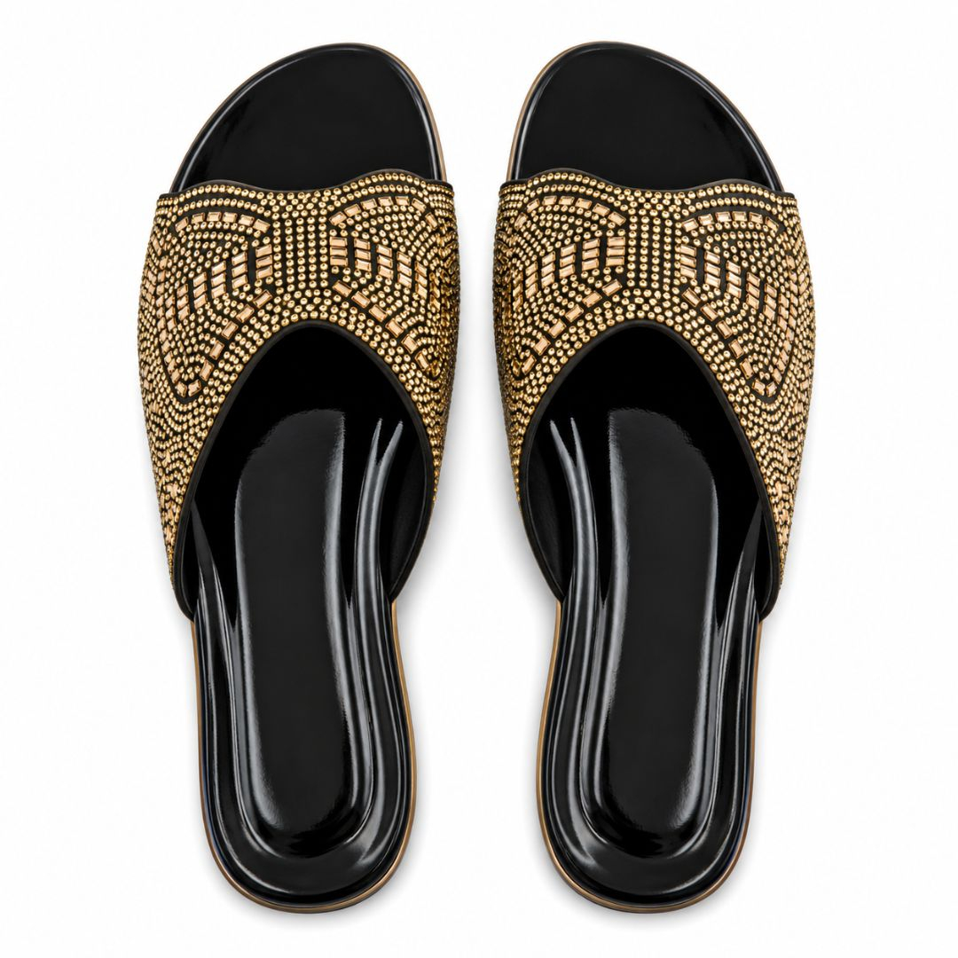 Womens Flat Slippers with Embellished Design