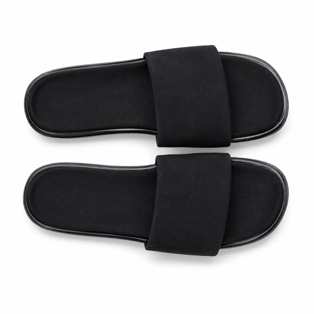 Minimalist Black Wide Strap Slide Sandals