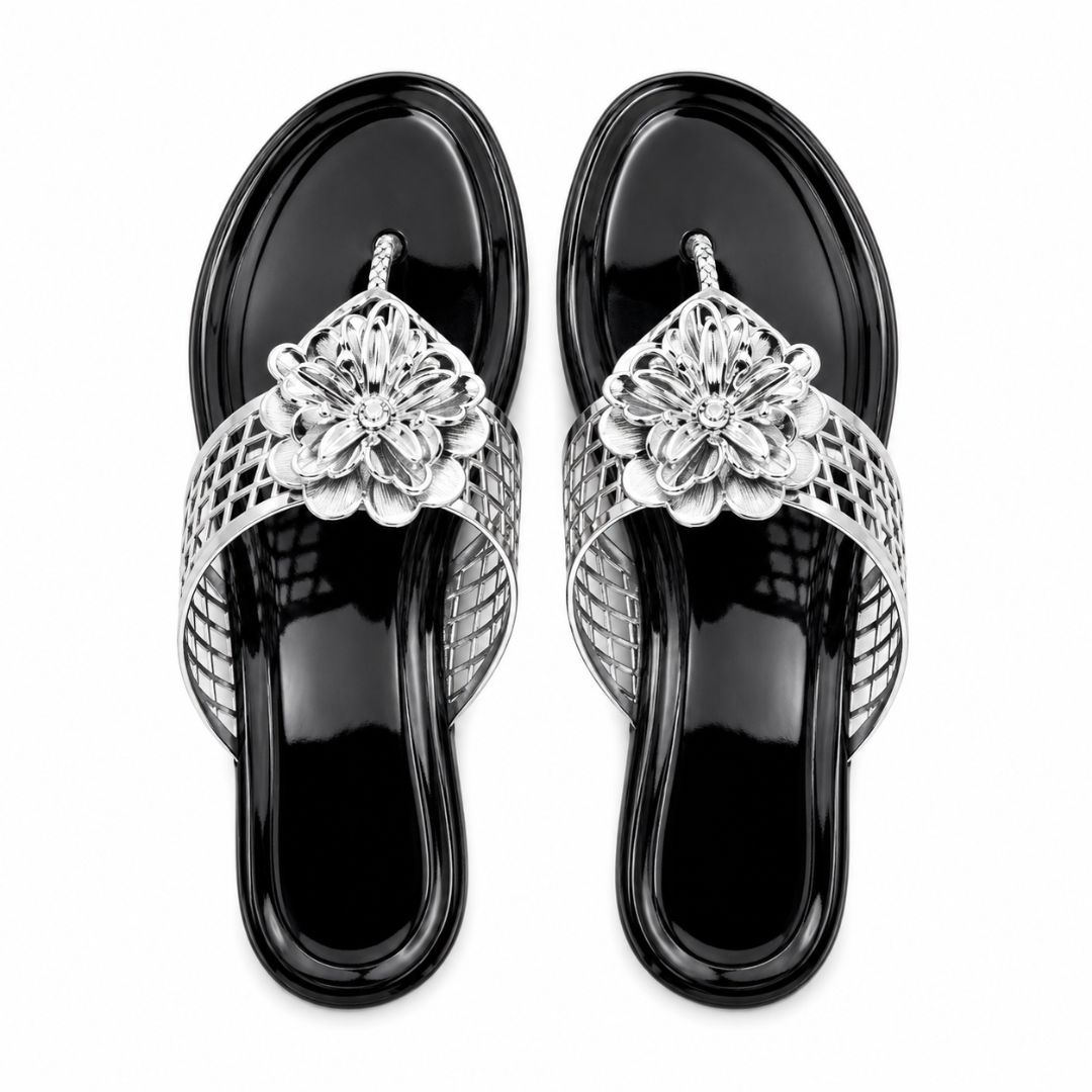 Womens Gold Embellished Flat Slippers