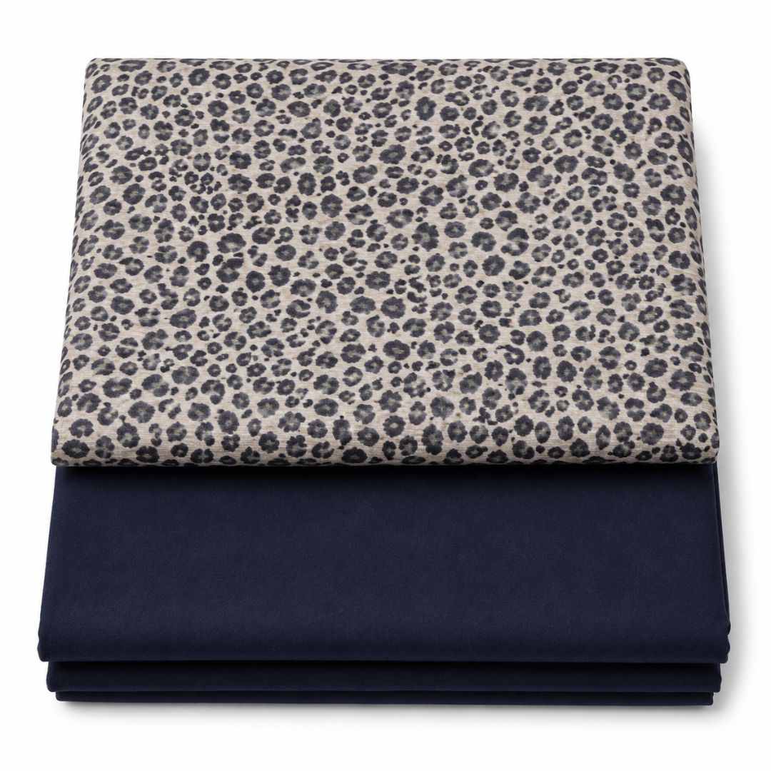 Premium Leopard Print & Navy Blue Fashion Fabric Combo