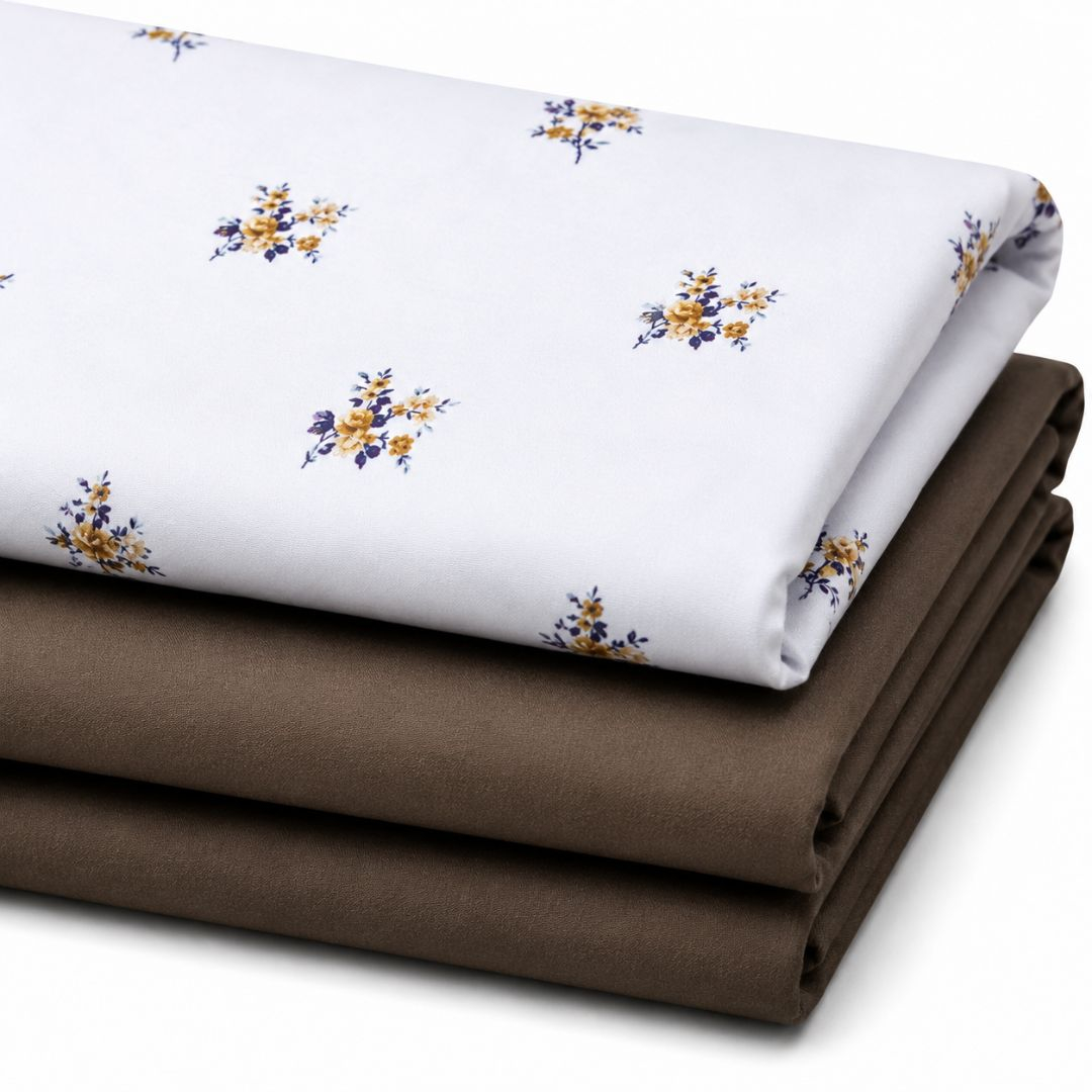 Premium Floral Print & Mocha Brown Fashion Fabric Combo