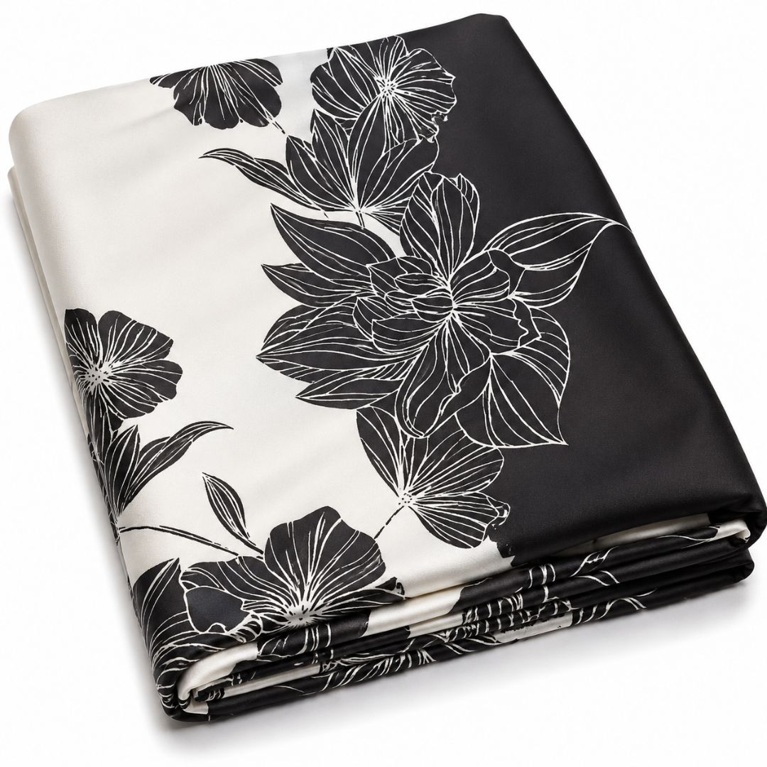 Geometric Floral Pattern Dual Tone Satin Fabric