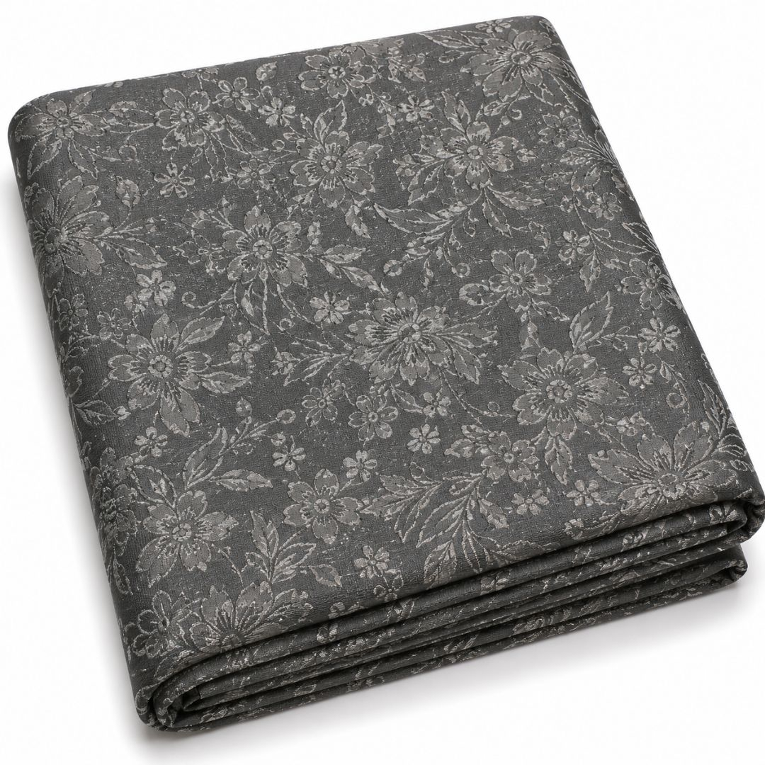 Charcoal Grey Floral Jacquard Tulle Fabric