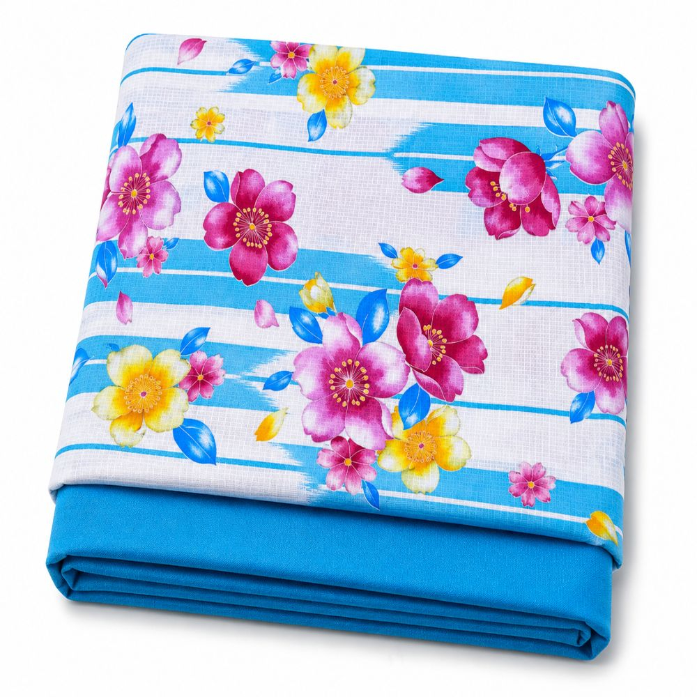 Sky Blue Floral Stripe Fabric Set